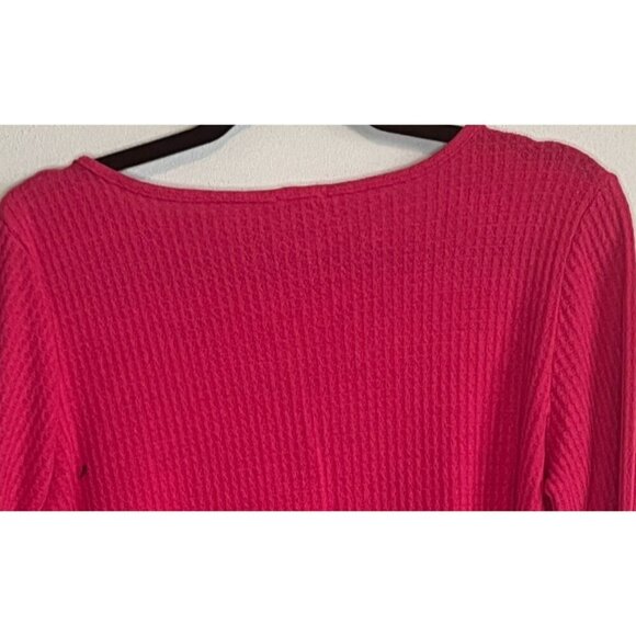 BiBi Womens Hot Pink Long Sleeve Waffle Knit Top V-Neck Small Made in USA - Picture 5 of 8